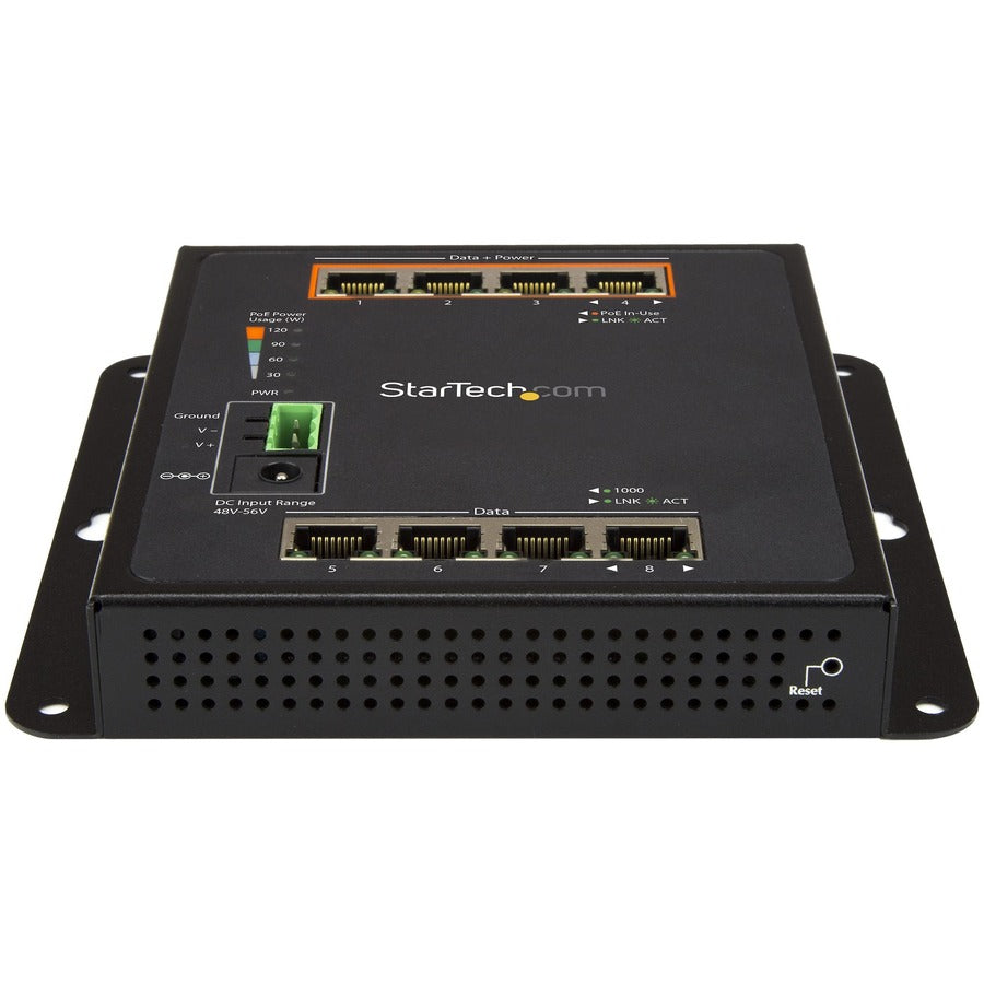 StarTech.com Industrial 8 Port Gigabit PoE Switch, 4 x PoE+ 30W, Power Over Ethernet GbE Layer/L2 Managed Network Switch -40C to +75C, TAA