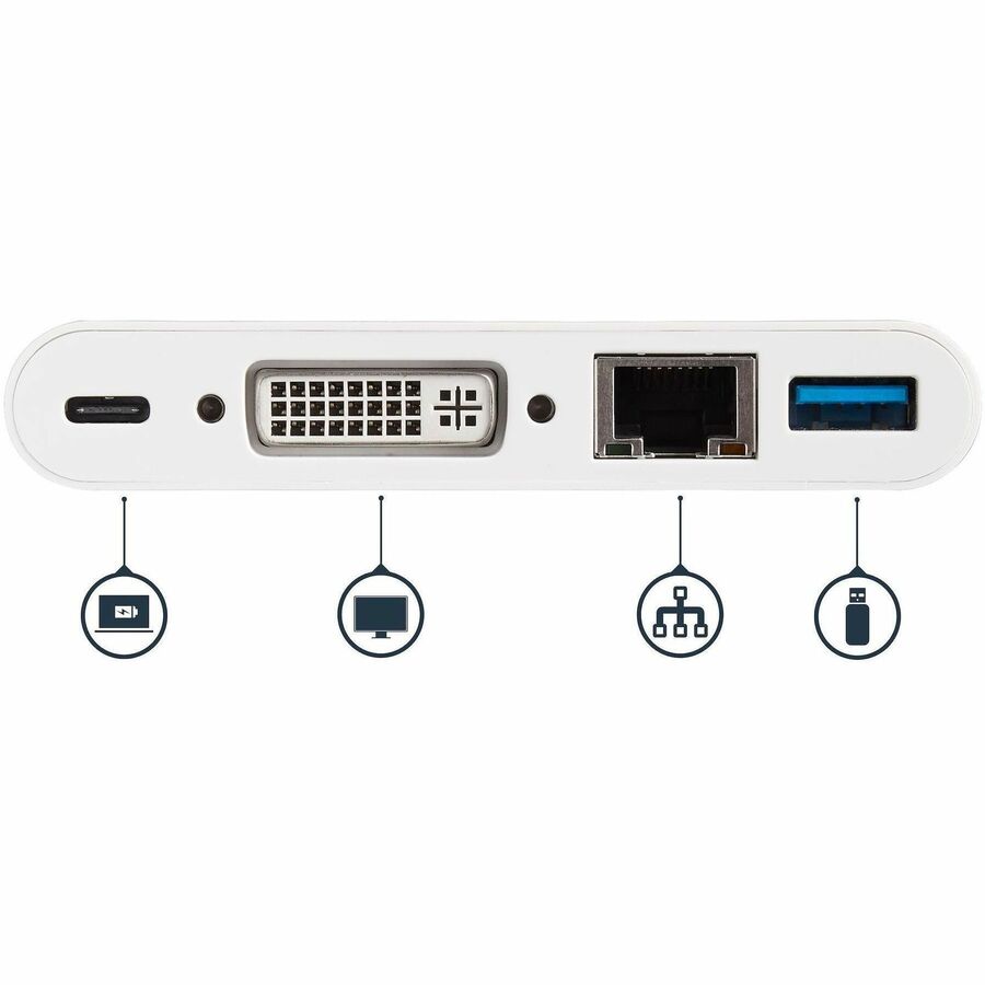 StarTech.com USB C Multiport Adapter to DVI-D (Digital) Video - 60W PD Passthrough/GbE/USB-A - Portable USB Type-C/Thunderbolt 3 Mini Dock