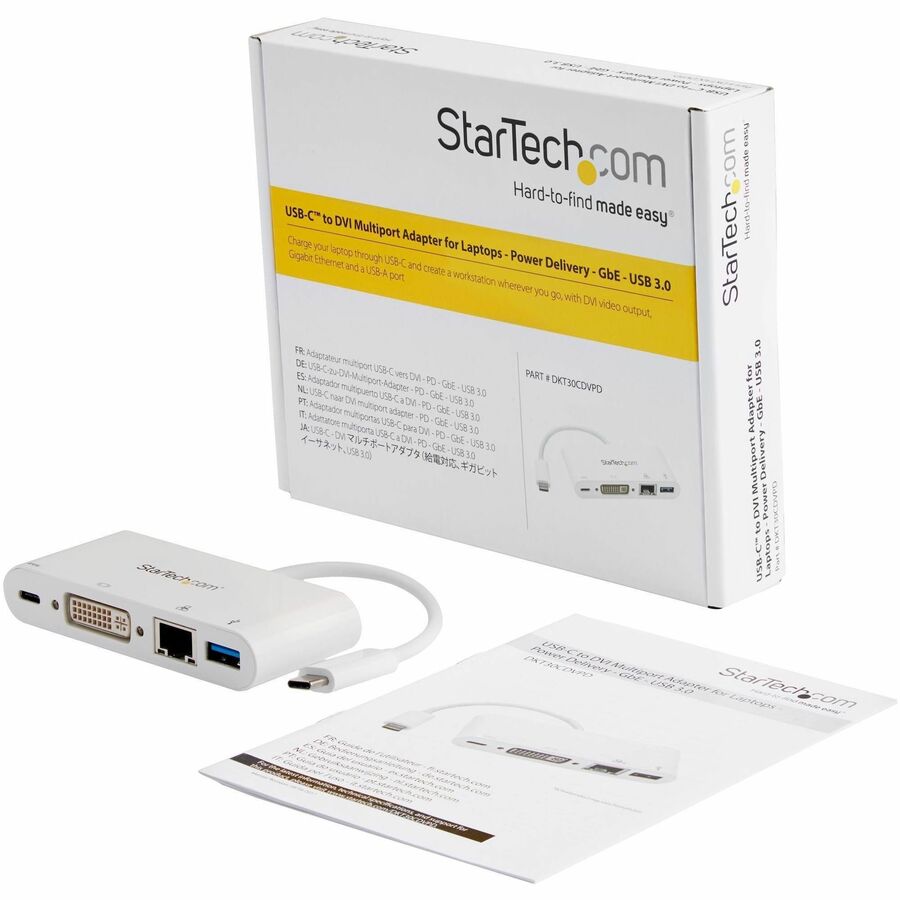 StarTech.com USB C Multiport Adapter to DVI-D (Digital) Video - 60W PD Passthrough/GbE/USB-A - Portable USB Type-C/Thunderbolt 3 Mini Dock