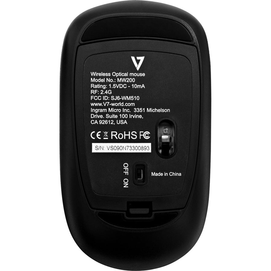 V7 MW200-1E Mouse - Radio Frequency - USB - Optical - 4 Button(s) - Black