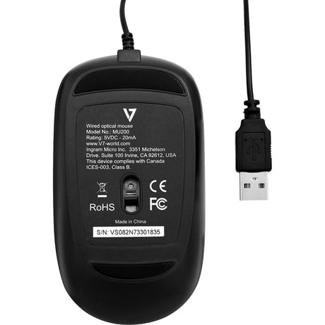 V7 MU200-1E Mouse - USB - Optical - 4 Button(s) - Black