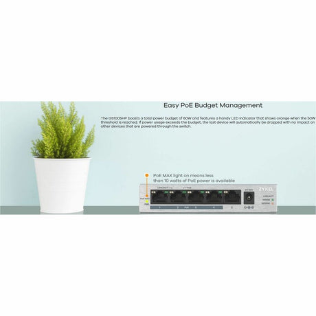 ZYXEL GS1005HP 5 Ports Ethernet Switch - Gigabit Ethernet - 1000Base-T - Silver