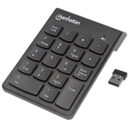 Numeric Keypad, Wireless (2.4GHz), USB-A Micro Receiver, 18 Full Size Keys, Black, Membrane Key Switches, Auto Power Management, Range 10m, AAA Battery (included), Windows and Mac, Three Year Warranty