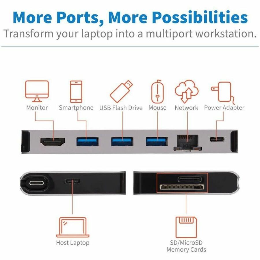Tripp Lite series U442-DOCK5D-GY USB Type C Docking Station for Smartphone, Notebook, Tablet - 100 W