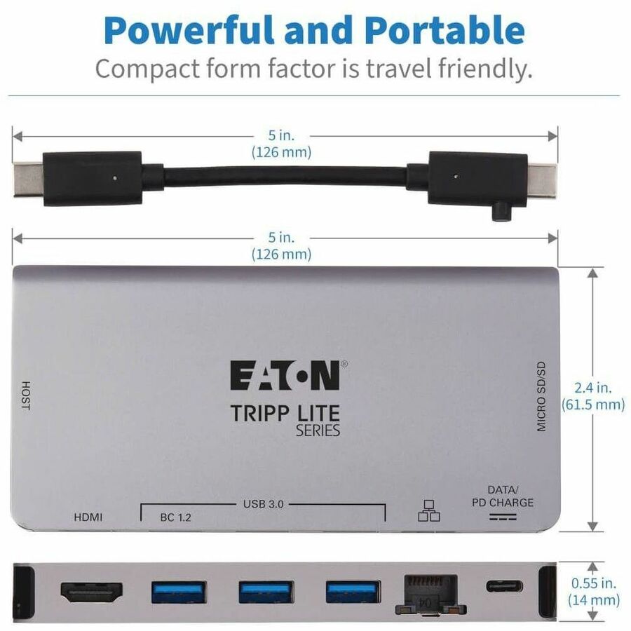 Tripp Lite series U442-DOCK5D-GY USB Type C Docking Station for Smartphone, Notebook, Tablet - 100 W