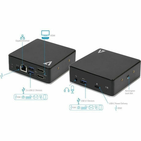V7 UCDDS1080P USB Type C Docking Station for Desktop PC - Charging Capability - 100 W - Black