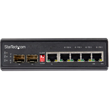 StarTech.com Industrial 5 Port Gigabit Ethernet Switch w/4 PoE RJ45 +2 SFP Slots 30W 802.3at PoE+ 12-48VDC 10/100/1000 Mbps -40C to 75C