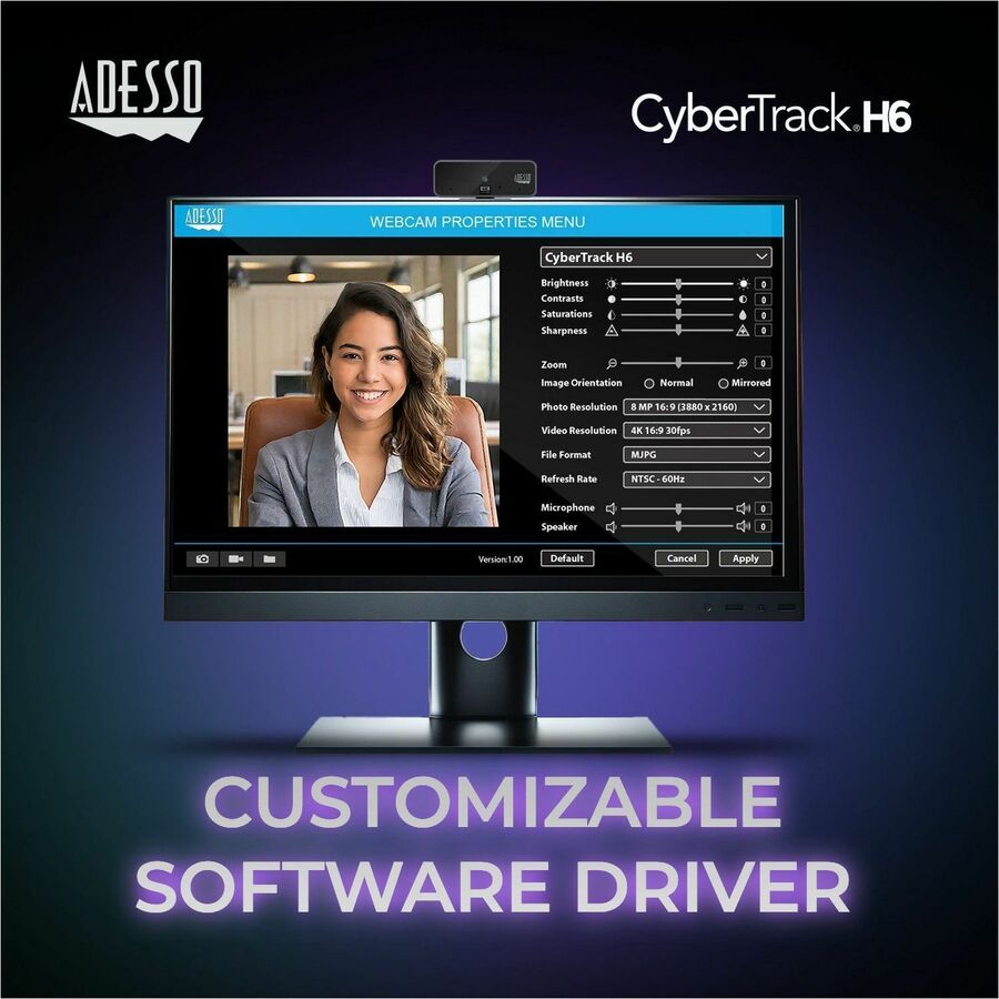 Adesso CyberTrack CyberTrack H6 Webcam - 8 Megapixel - 30 fps - Black - USB 2.0