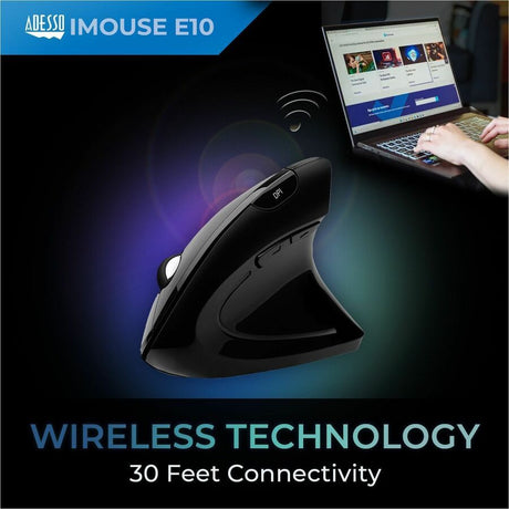 Adesso iMouse E10 Mouse - Radio Frequency - USB - Optical - 6 Button(s) - Black