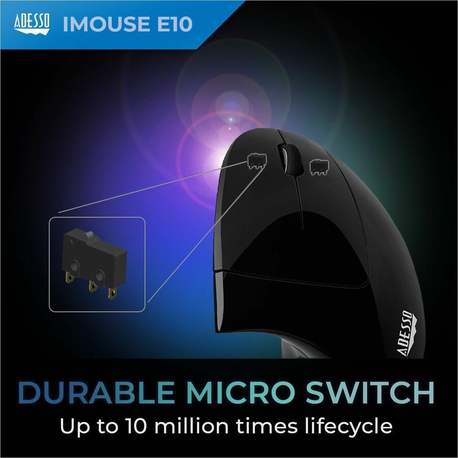Adesso iMouse E10 Mouse - Radio Frequency - USB - Optical - 6 Button(s) - Black
