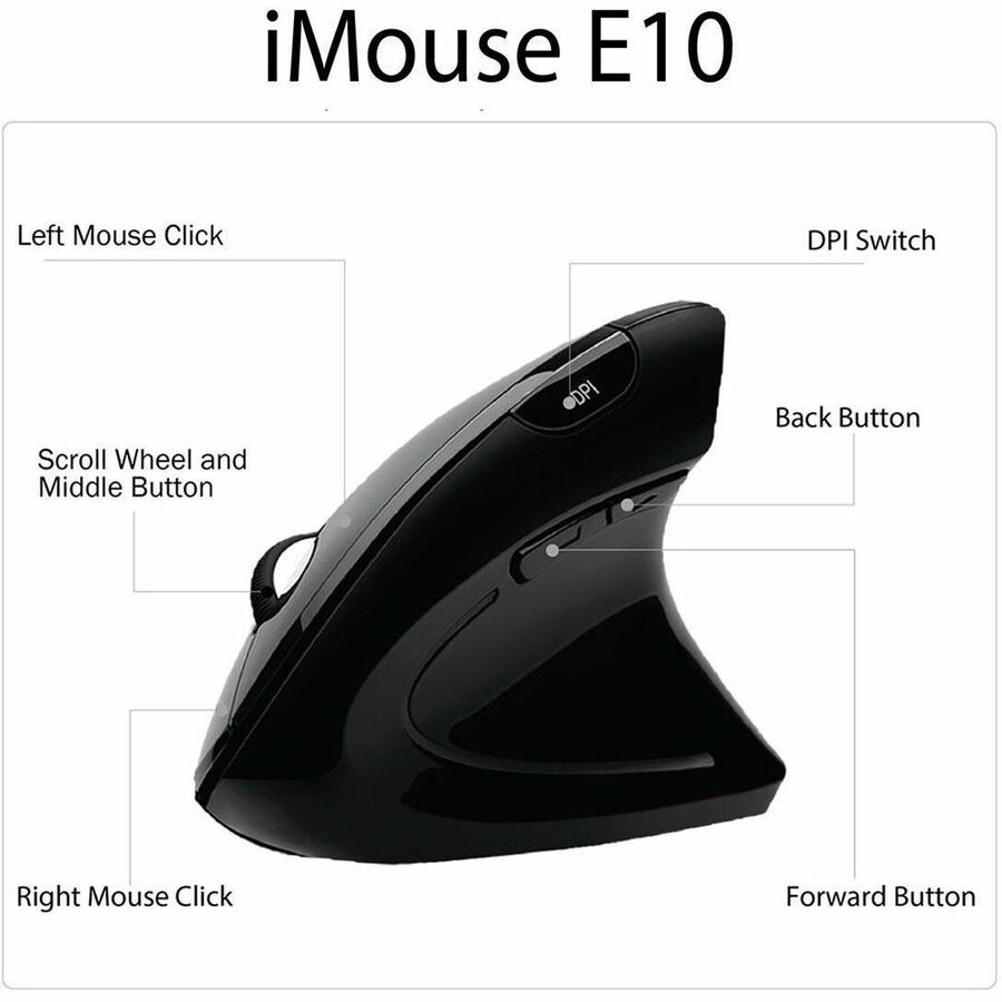 Adesso iMouse E10 Mouse - Radio Frequency - USB - Optical - 6 Button(s) - Black