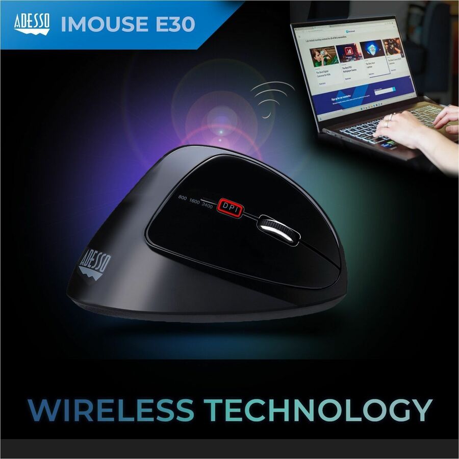 Adesso iMouse E30 Mouse - Radio Frequency - USB - Optical - 6 Button(s) - Black