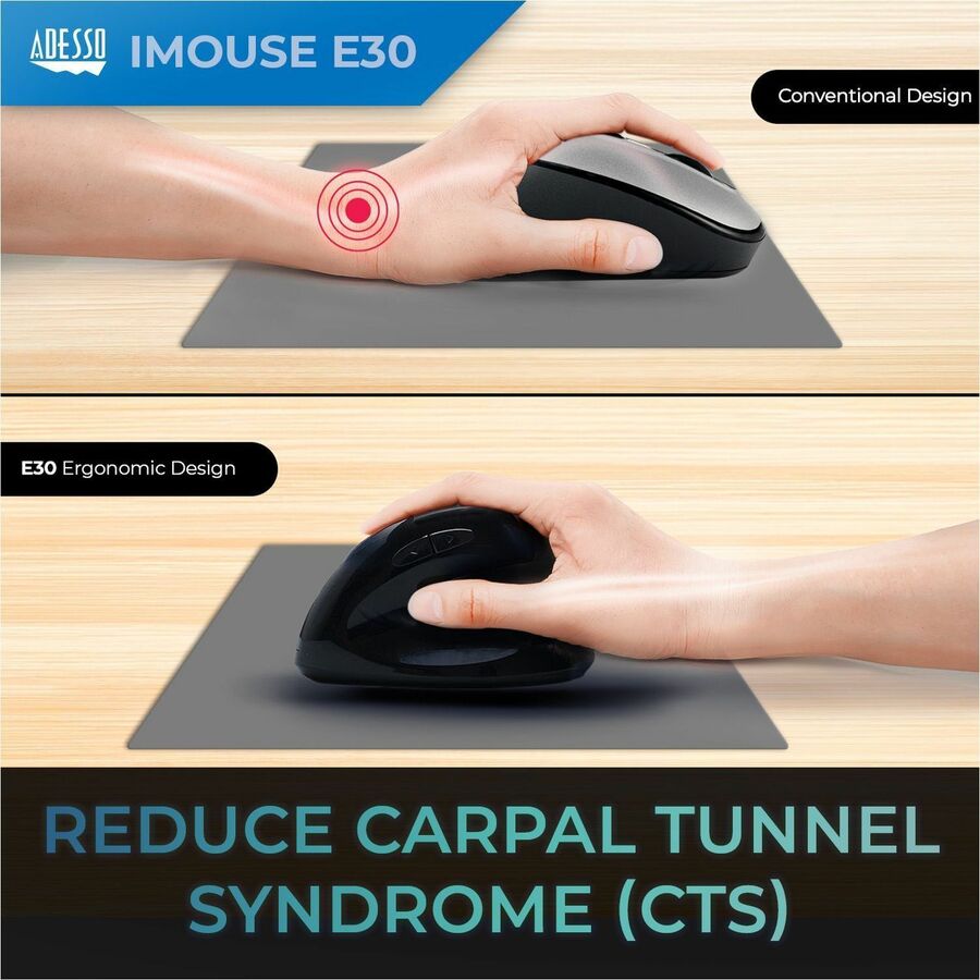 Adesso iMouse E30 Mouse - Radio Frequency - USB - Optical - 6 Button(s) - Black