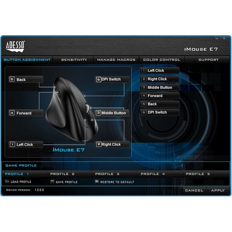 Adesso iMouse E7 Mouse - USB - Optical - 6 Button(s) - Black