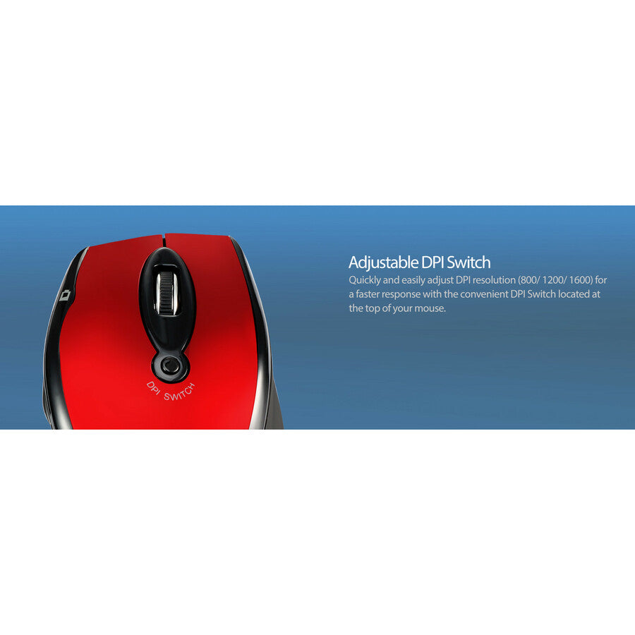 Adesso iMouse M20R Mouse - Radio Frequency - USB - Optical - 6 Button(s) - Red