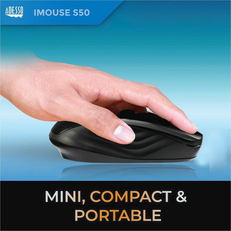 Adesso iMouse S50 Travel Mouse - Radio Frequency - USB - Optical - 3 Button(s) - Black