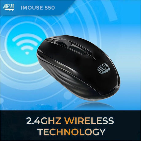 Adesso iMouse S50 Travel Mouse - Radio Frequency - USB - Optical - 3 Button(s) - Black