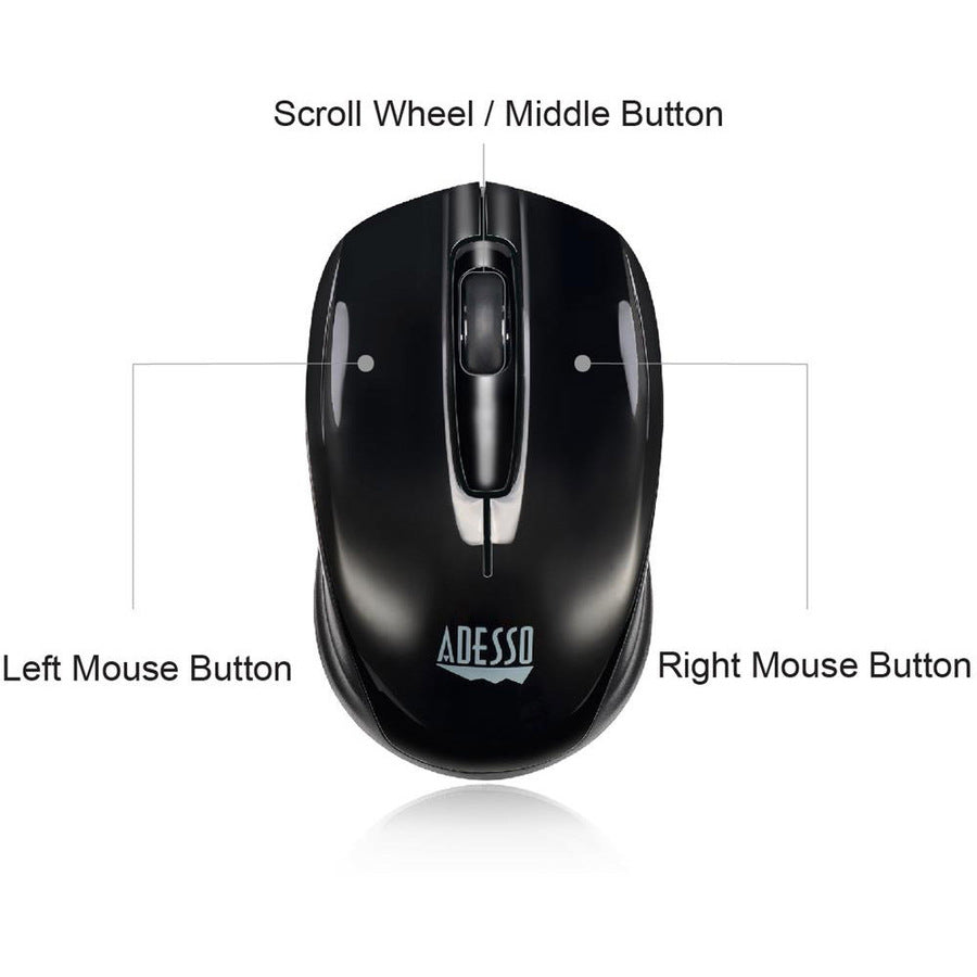 Adesso iMouse S50 Travel Mouse - Radio Frequency - USB - Optical - 3 Button(s) - Black