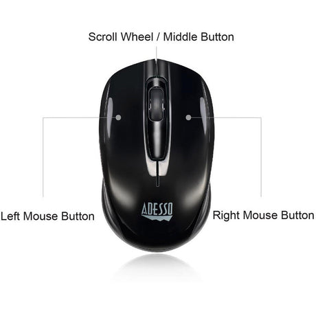 Adesso iMouse S50 Travel Mouse - Radio Frequency - USB - Optical - 3 Button(s) - Black