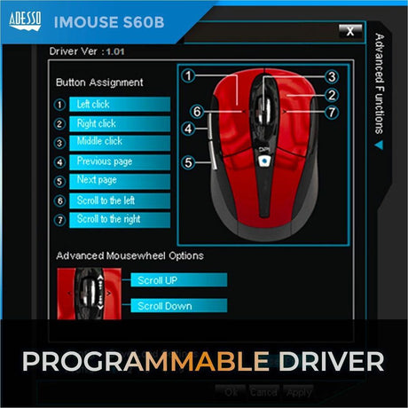 Adesso iMouse S60B Mouse - Radio Frequency - USB - Optical - 6 Button(s) - Black