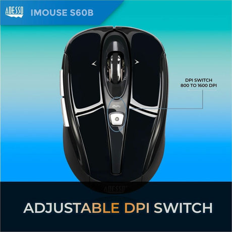 Adesso iMouse S60B Mouse - Radio Frequency - USB - Optical - 6 Button(s) - Black