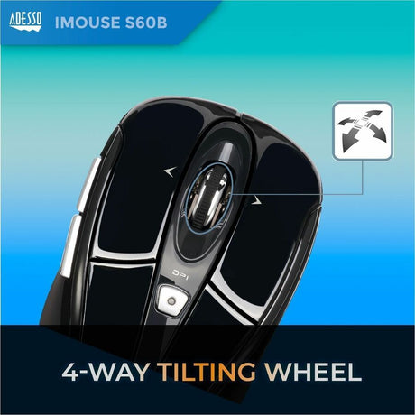 Adesso iMouse S60B Mouse - Radio Frequency - USB - Optical - 6 Button(s) - Black