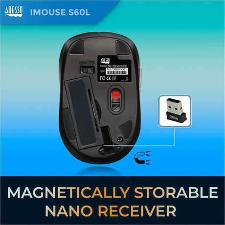 Adesso iMouse S60L Mouse - Radio Frequency - USB - Optical - 6 Button(s) - Blue