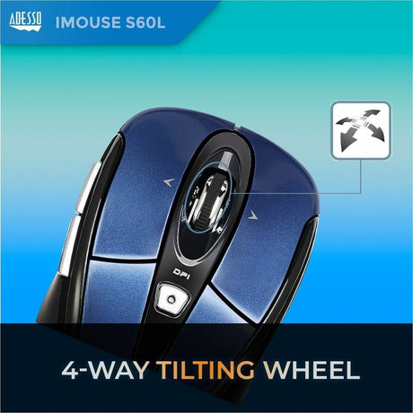 Adesso iMouse S60L Mouse - Radio Frequency - USB - Optical - 6 Button(s) - Blue