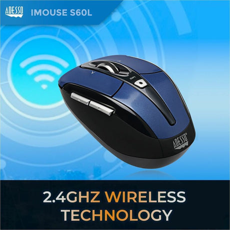 Adesso iMouse S60L Mouse - Radio Frequency - USB - Optical - 6 Button(s) - Blue