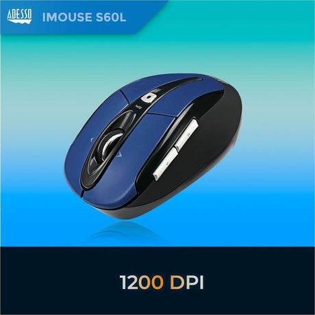 Adesso iMouse S60L Mouse - Radio Frequency - USB - Optical - 6 Button(s) - Blue