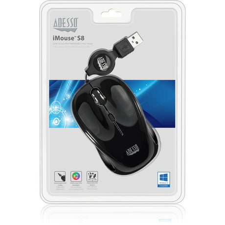 Adesso iMouse S8B Mouse - USB 2.0 - Optical - 3 Button(s) - Black