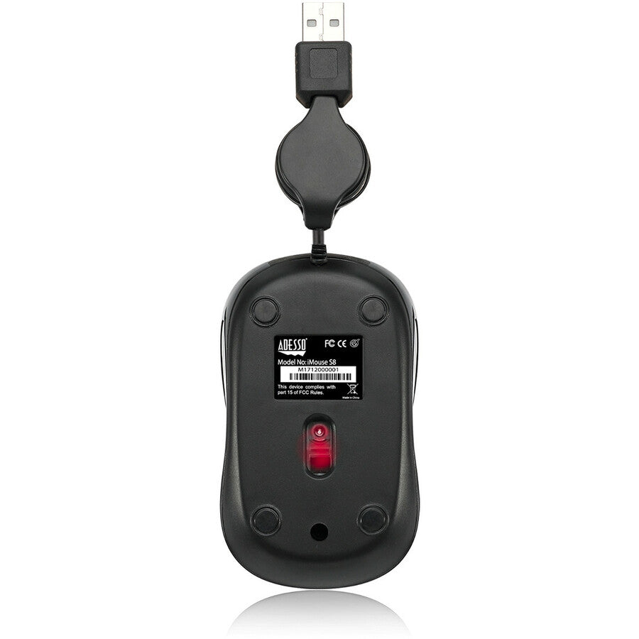 Adesso iMouse S8R Mouse - USB 2.0 - Optical - 3 Button(s) - Red