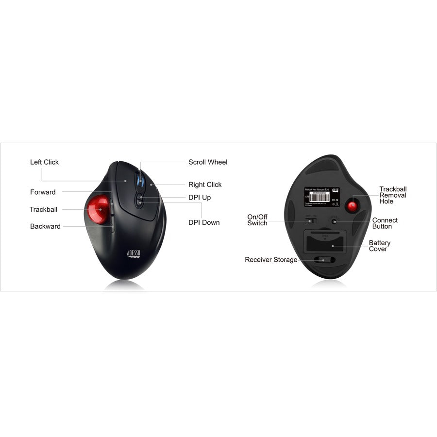 Adesso iMouse T30 Mouse - Radio Frequency - USB - Optical - 7 Button(s) - Black