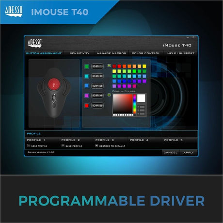 Adesso iMouse T40 Mouse - Radio Frequency - USB - Optical - 7 Button(s) - Black