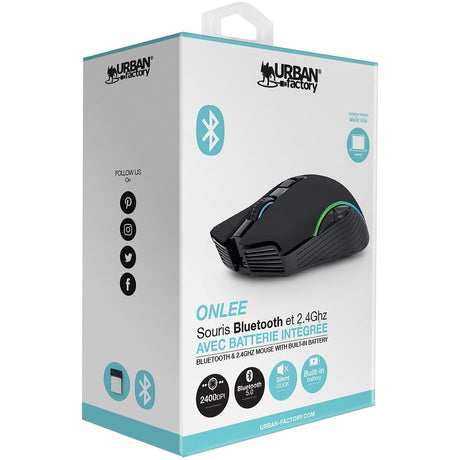 Urban Factory ONLEE Mouse - Bluetooth/Radio Frequency - USB - Optical - 6 Button(s) - Black