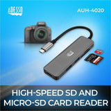 Adesso AUH-4020 USB Type C Docking Station for Monitor, Notebook, Tablet, Smartphone - Charging Capability - Memory Card Reader - SD - TAA Compliant
