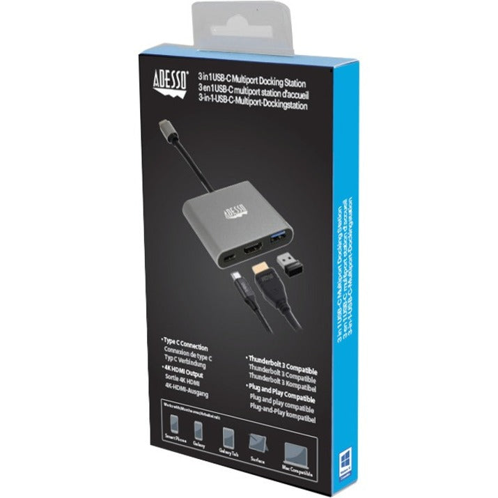 Adesso AUH-4010 USB Type C Docking Station for Notebook, Monitor, Projector, TV - Charging Capability - TAA Compliant