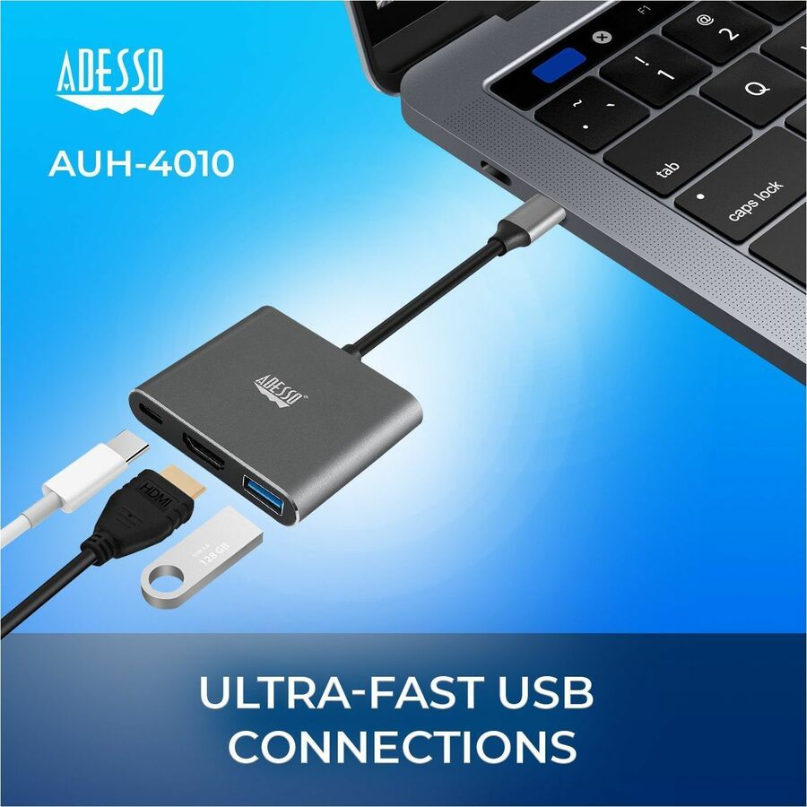 Adesso AUH-4010 USB Type C Docking Station for Notebook, Monitor, Projector, TV - Charging Capability - TAA Compliant