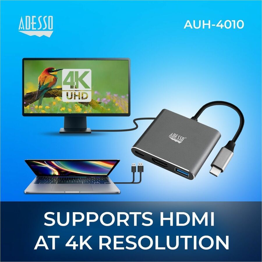 Adesso AUH-4010 USB Type C Docking Station for Notebook, Monitor, Projector, TV - Charging Capability - TAA Compliant