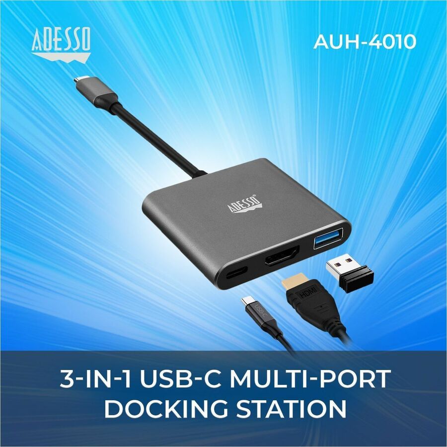 Adesso AUH-4010 USB Type C Docking Station for Notebook, Monitor, Projector, TV - Charging Capability - TAA Compliant