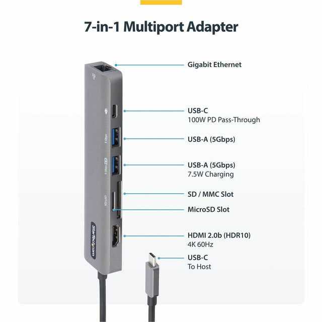 StarTech.com USB-C Multiport Adapter Hub, USB-C to 4K 60Hz HDMI, Gigabit Ethernet and 100W Charging for Macbook Pro / Air and Windows