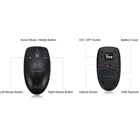 Adesso iMouse M60 Mouse - Radio Frequency - USB Type A - Optical - 3 Button(s) - Black