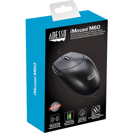 Adesso iMouse M60 Mouse - Radio Frequency - USB Type A - Optical - 3 Button(s) - Black