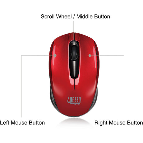 Adesso iMouse S50R Mouse - Radio Frequency - USB - Optical - 3 Button(s) - Red