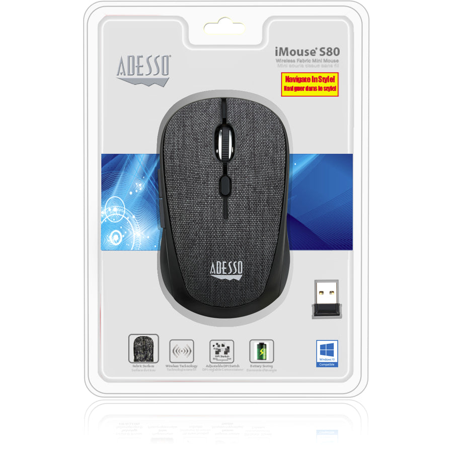Adesso iMouse S80 Mouse - Radio Frequency - USB - Optical - 6 Button(s) - Black
