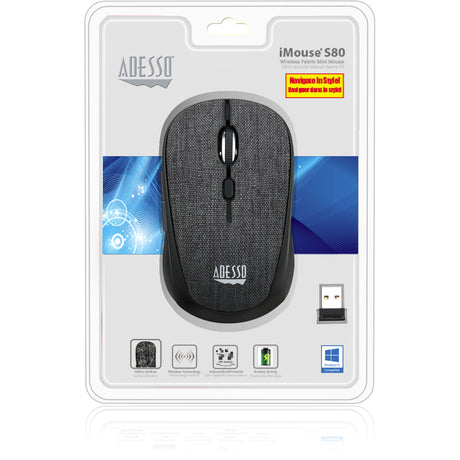 Adesso iMouse S80 Mouse - Radio Frequency - USB - Optical - 6 Button(s) - Black