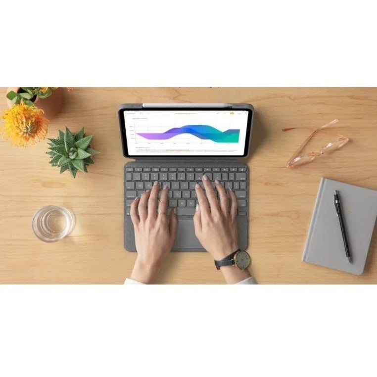 Logitech Combo Touch Keyboard/Cover Case for 32.8 cm (12.9") Apple, Logitech iPad Pro (5th Generation) Tablet - Oxford Gray