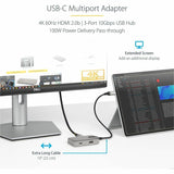 StarTech.com USB C Multiport Adapter, 4K 60Hz HDMI 2.0, 100W PD Pass-through, USB Hub, USB Type-C Mini Docking Station, 10" (25cm) Cable