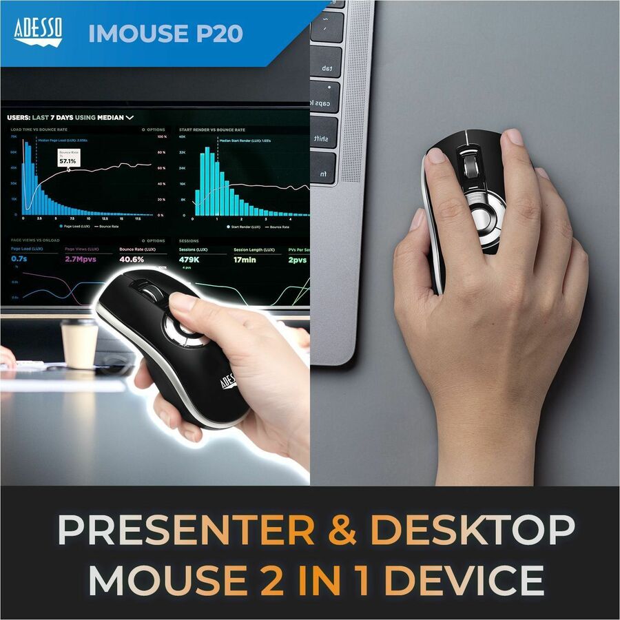Adesso iMouse P20 Mouse/Presentation Pointer - Radio Frequency - USB