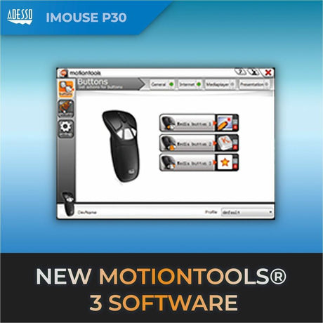 Adesso iMouse P30 Travel Mouse/Presentation Pointer - Radio Frequency - USB - 9 Button(s)